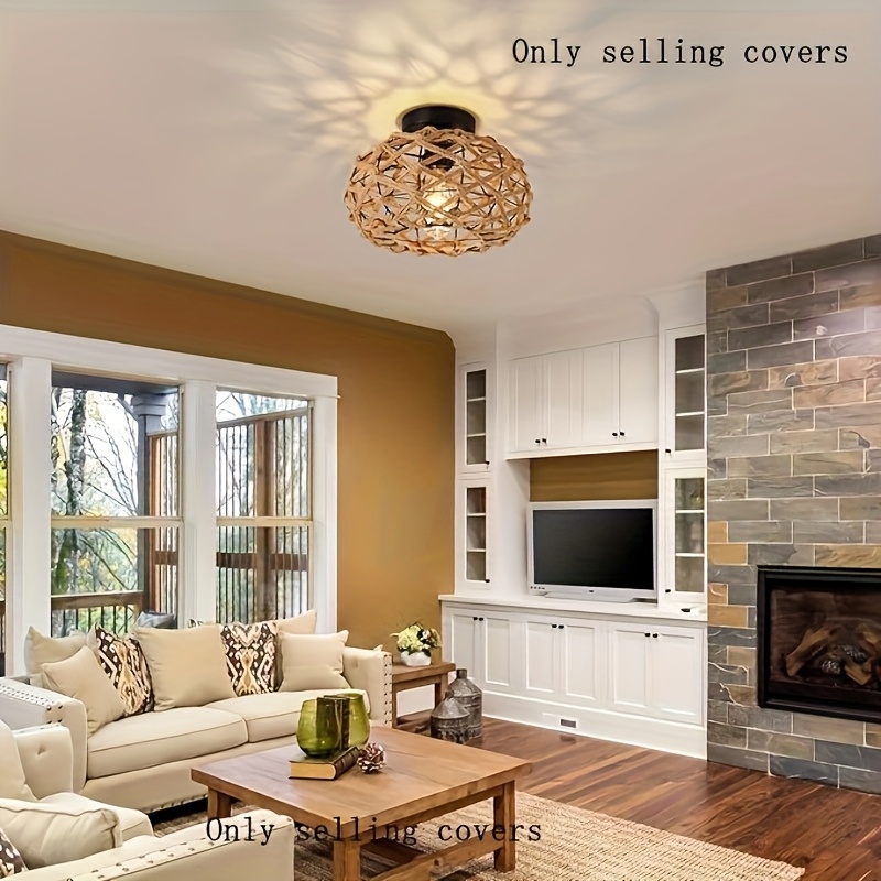 shade 1 elegant seaside retro bohemian   with metal decor country woven   for bedroom kitchen   and semi flush ceiling fixture   decoration room decorative lampshade details 4