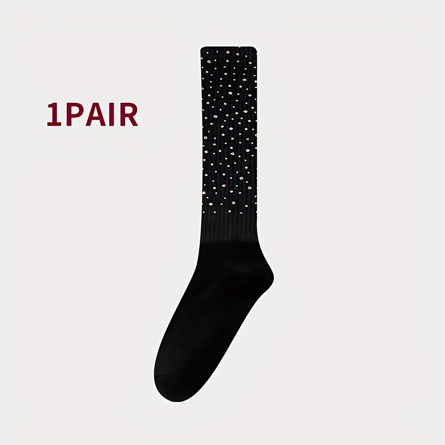 TEMU 1 di Calzini alla Caviglia con Strass da Donna, Calze Lunghe Nere in Stile Giapponese, Trendy e Compatibili con Tutte le
