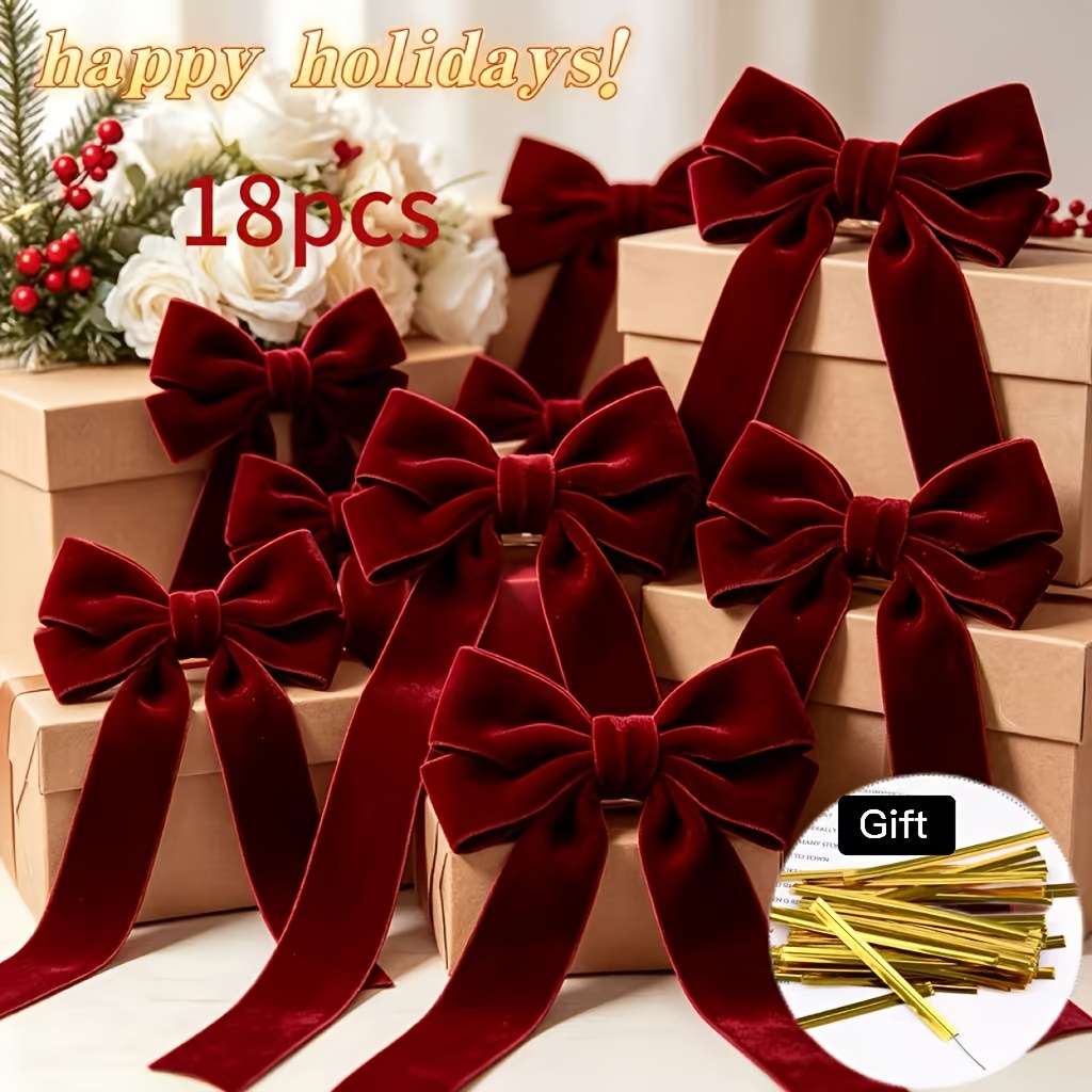 TEMU 18 Nœuds en Velours - Luxueux et Élégants pour Nœuds d'Arbre de Noël, Mariage, An, Saint-Valentin, Thanksgiving et Décorations d'Halloween -