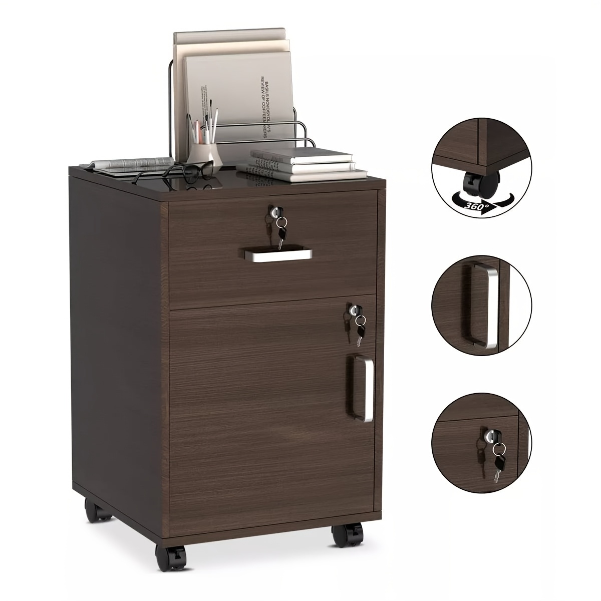 TEMU 1-drawer Lockable Mobile File Cabinet With Rolling Storage Cabinet & Printer Stand Suitable For Home Office, Compact Rolling Filing Cabinet With