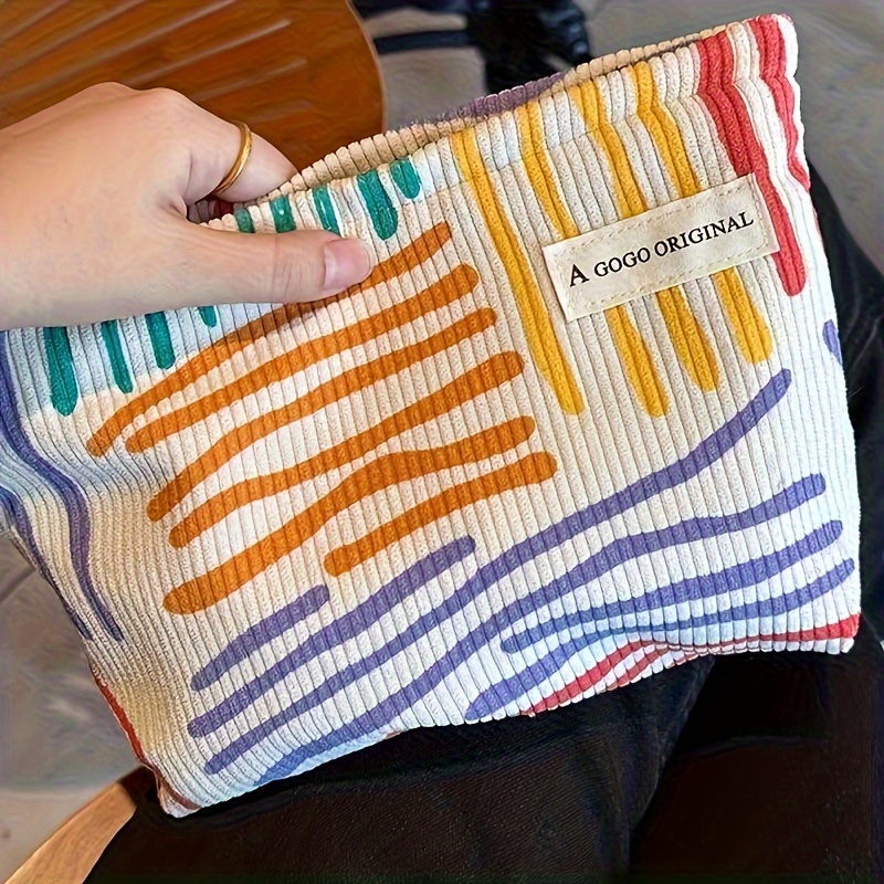 

Chic Striped Makeup Bag For Women - Portable Travel Organizer, Zippered Polyester Pouch