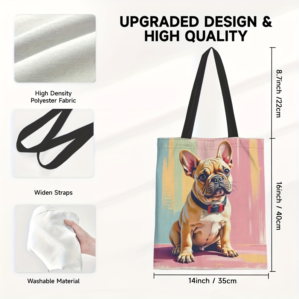 E-shop Französische Bulldogge Ölgemälde Tragetasche - Große Kapazität Langlebige Polyester Schultertasche mit Lebendigem Kunstdruck, Stilvolles