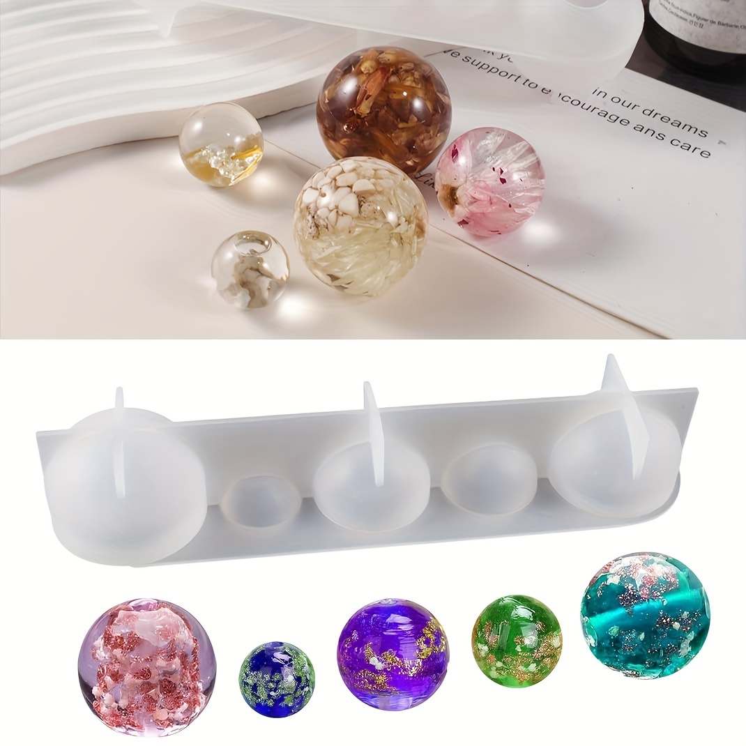 

2pc Resin Mould 5 Cavity Sphere Resin Mould 3d Silicone Mould Crystal Bead Casting Mould 5 Sizes Epoxy Resin Silicone Mould Flower Preservation Jewellery Pendant Making