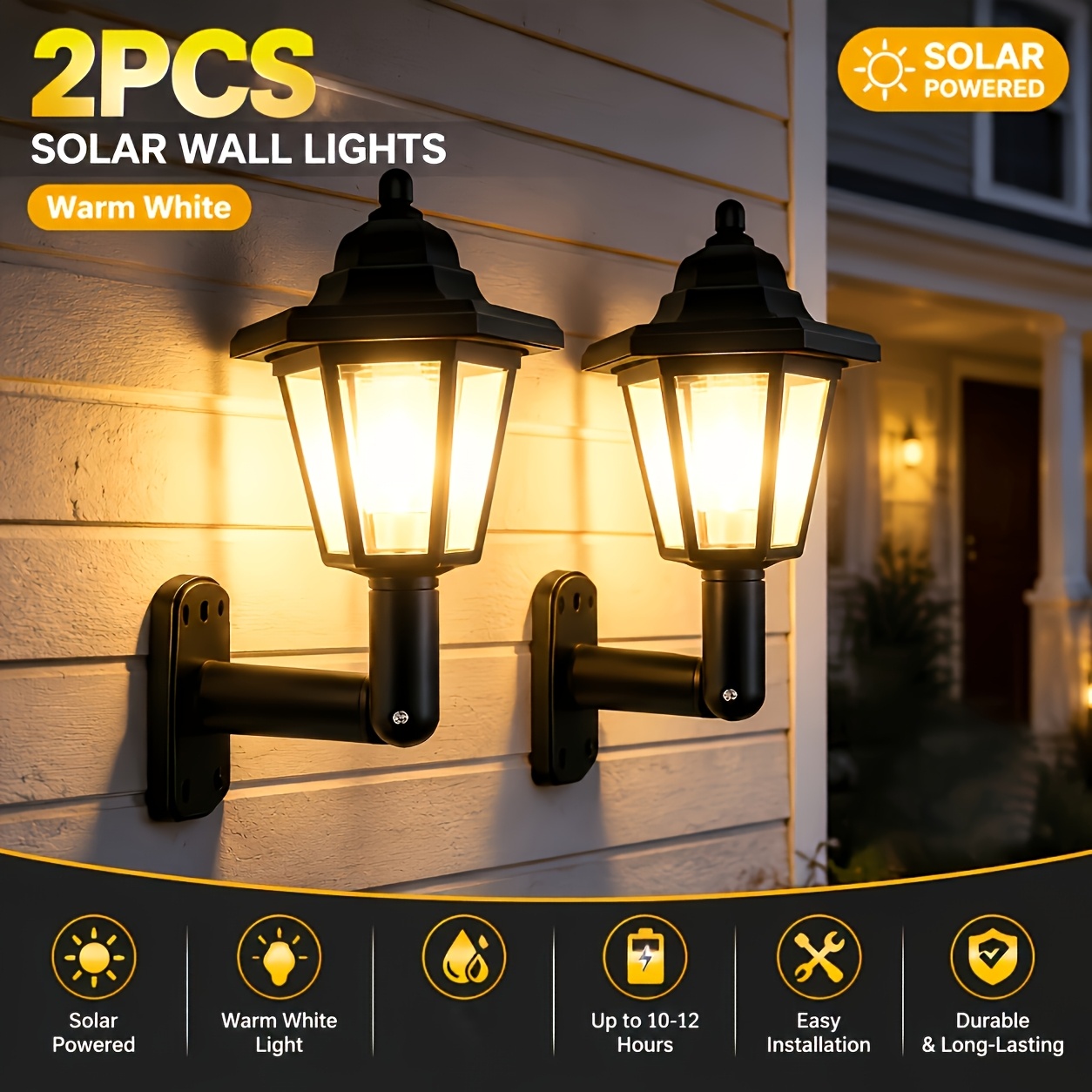 TEMU 2-pack Solar Hexagon Retro Wall Lamps, High-lumen , Secure Wall Mounting, No External Power Needed, Home And Garden Decor, Suitable For Garden