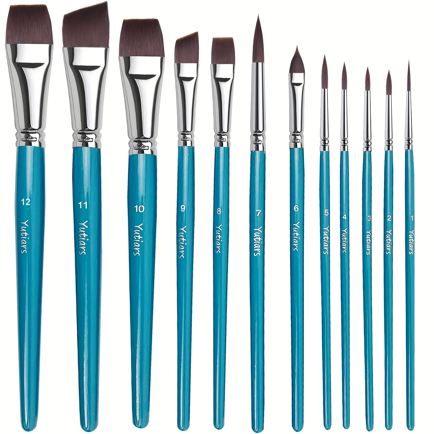 Image of 12pcs Professional Face Painting Brush Set With Nylon Bristles, Wooden Handle, Versatile For Watercolor & Embossing, & Detail Brushes For Artistic Makeup & Designs, And Embossed Flower Engraving For