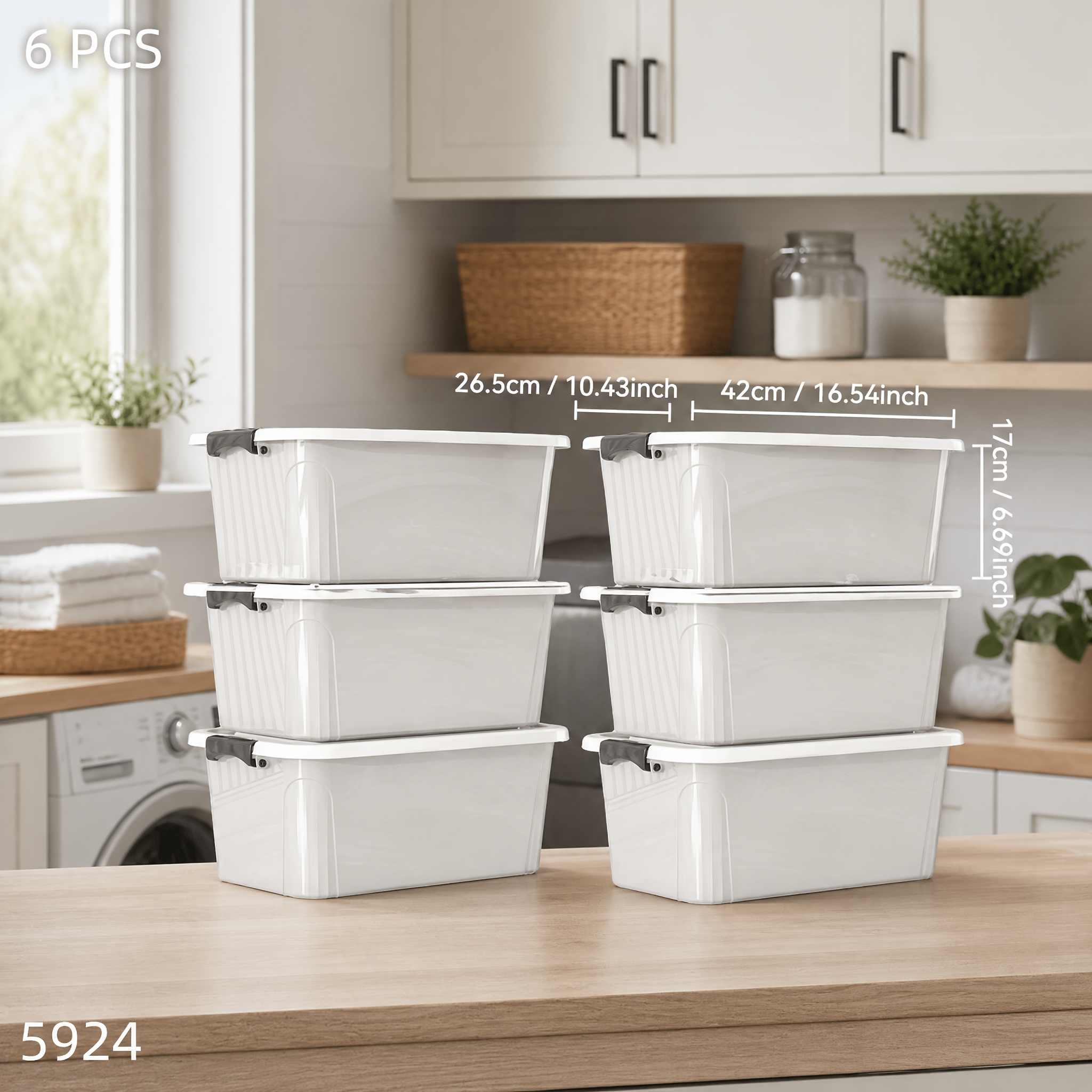 6 Packs Plastic Storage Bins with Lids for Organising