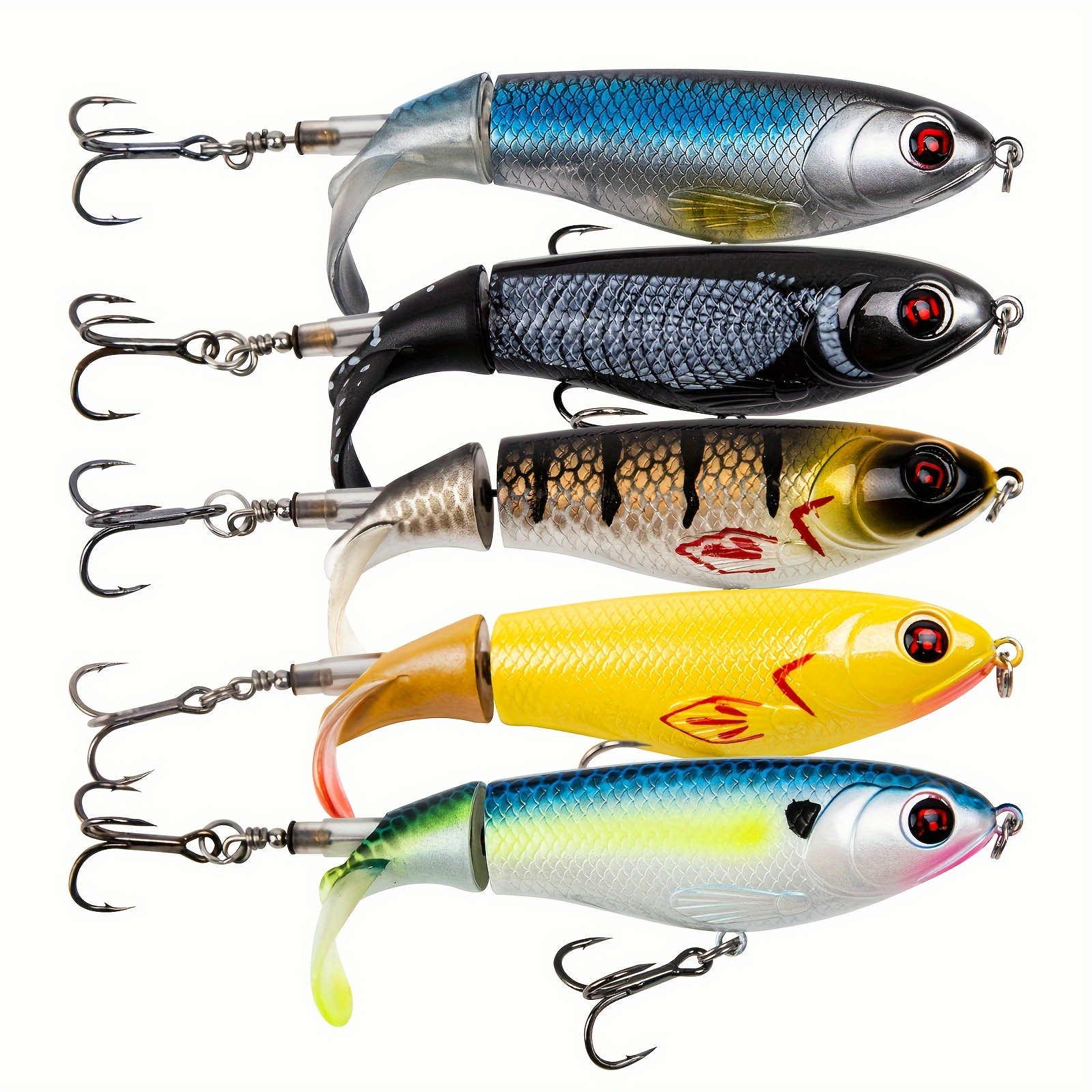 

5pcs/box Rotating Tail Hard Fishing Lure - Floating, Treble Hook, Lifelike Action, Bass Trout Perch - Premium Fishing Accessories