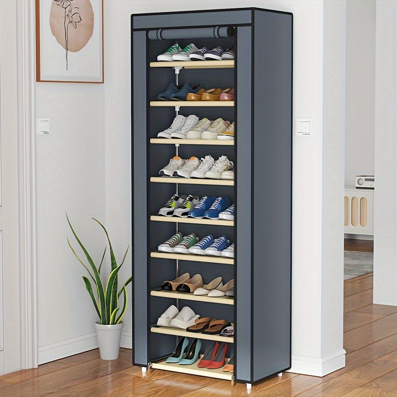 

Large Capacity Dustproof Shoe Rack With Zipper - Multi-layer, Easy Assembly For Entryway, Bedroom, Living Room - Durable Plastic & Metal Construction