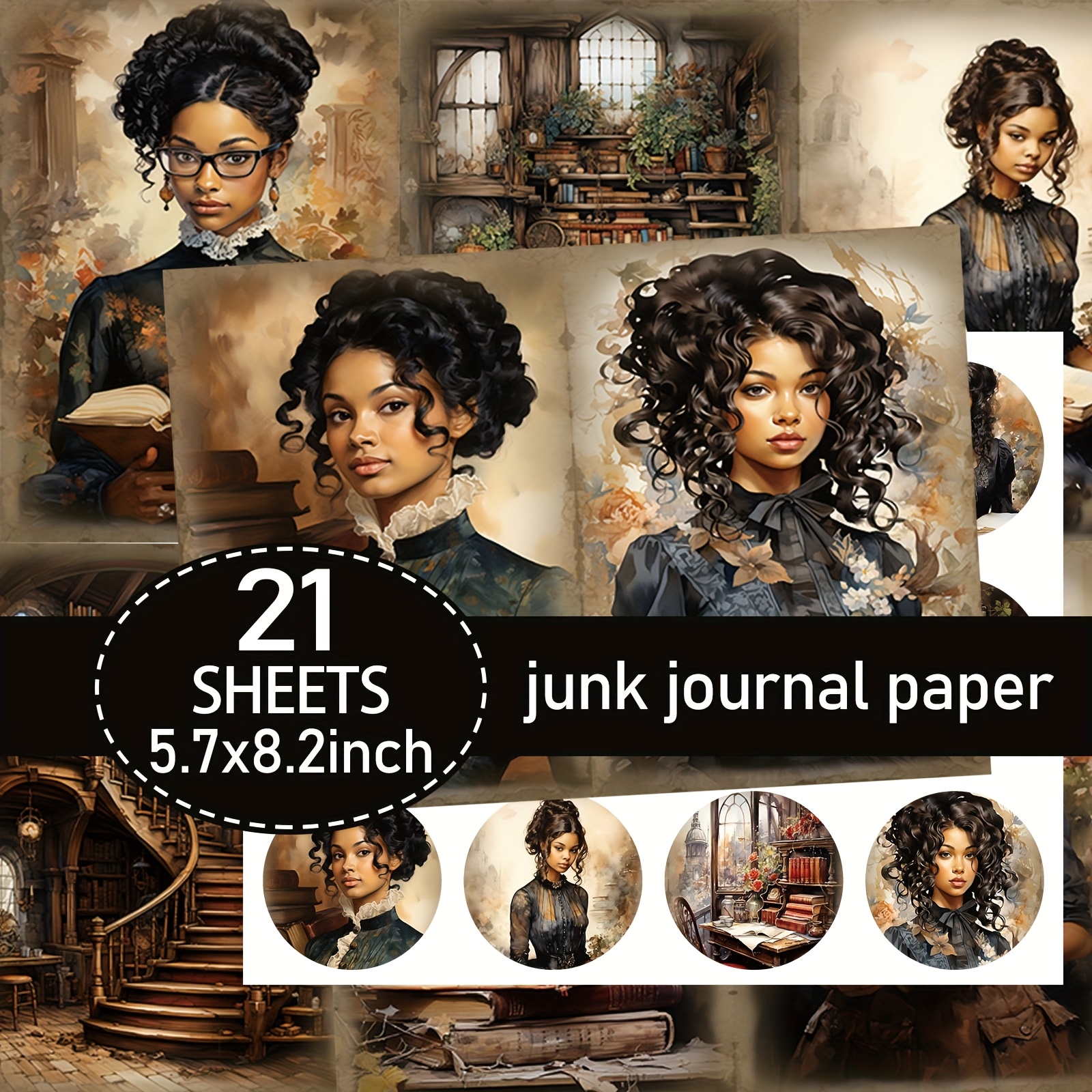 TEMU A Set Of 21 A5 Vintage-style European Lady Scrapbooking Papers, Including Paper And Stickers, Designed For Junk Journals And Decorative Crafts,