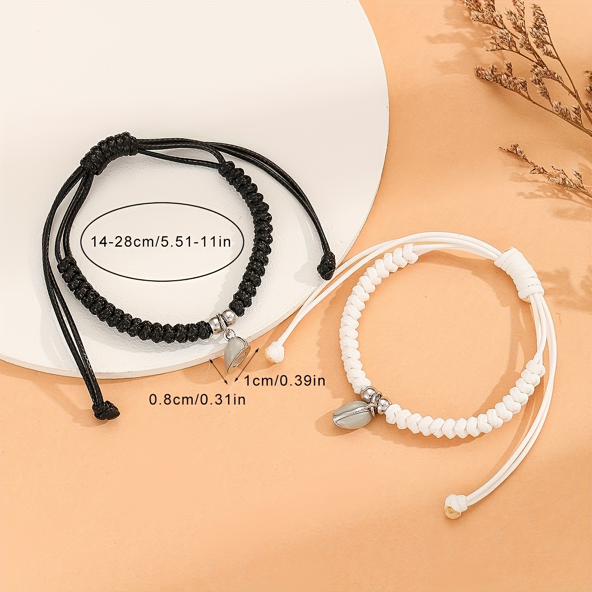2pcs Luminous Heart Hand-Woven Couple Bracelets Set