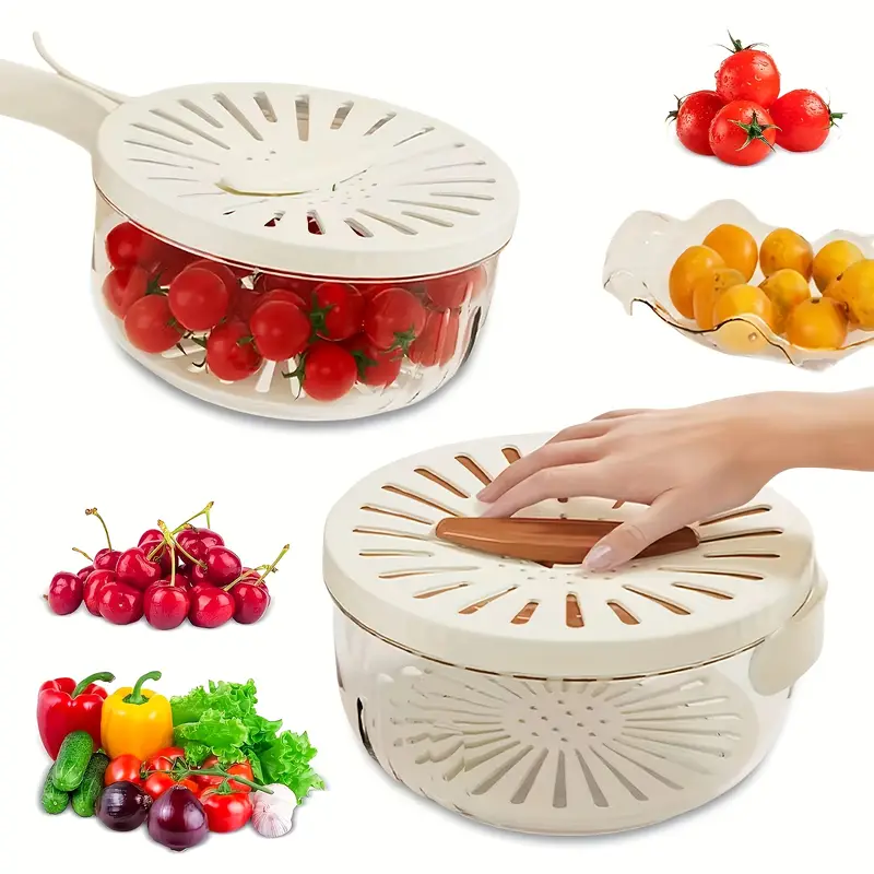 2 in 1 draining and preservation basket fruit washing bowl with strainer multifunctional fruit and vegetable washing bowl container with handle fruit cleaning bowl fruit strainer colander bowl fruit drain basket details 1