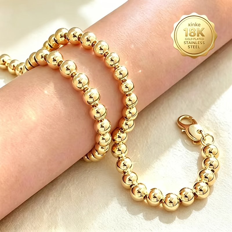 2pc High-Quality 18K Golden Plated Bracelets, Exquisite Bead Jewelry