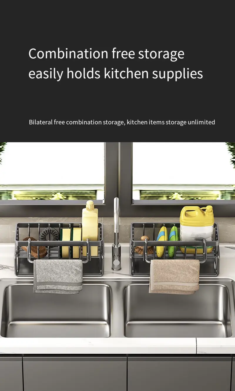 versatile kitchen bathroom organizer plastic sink caddy for soap sponges towels details 0