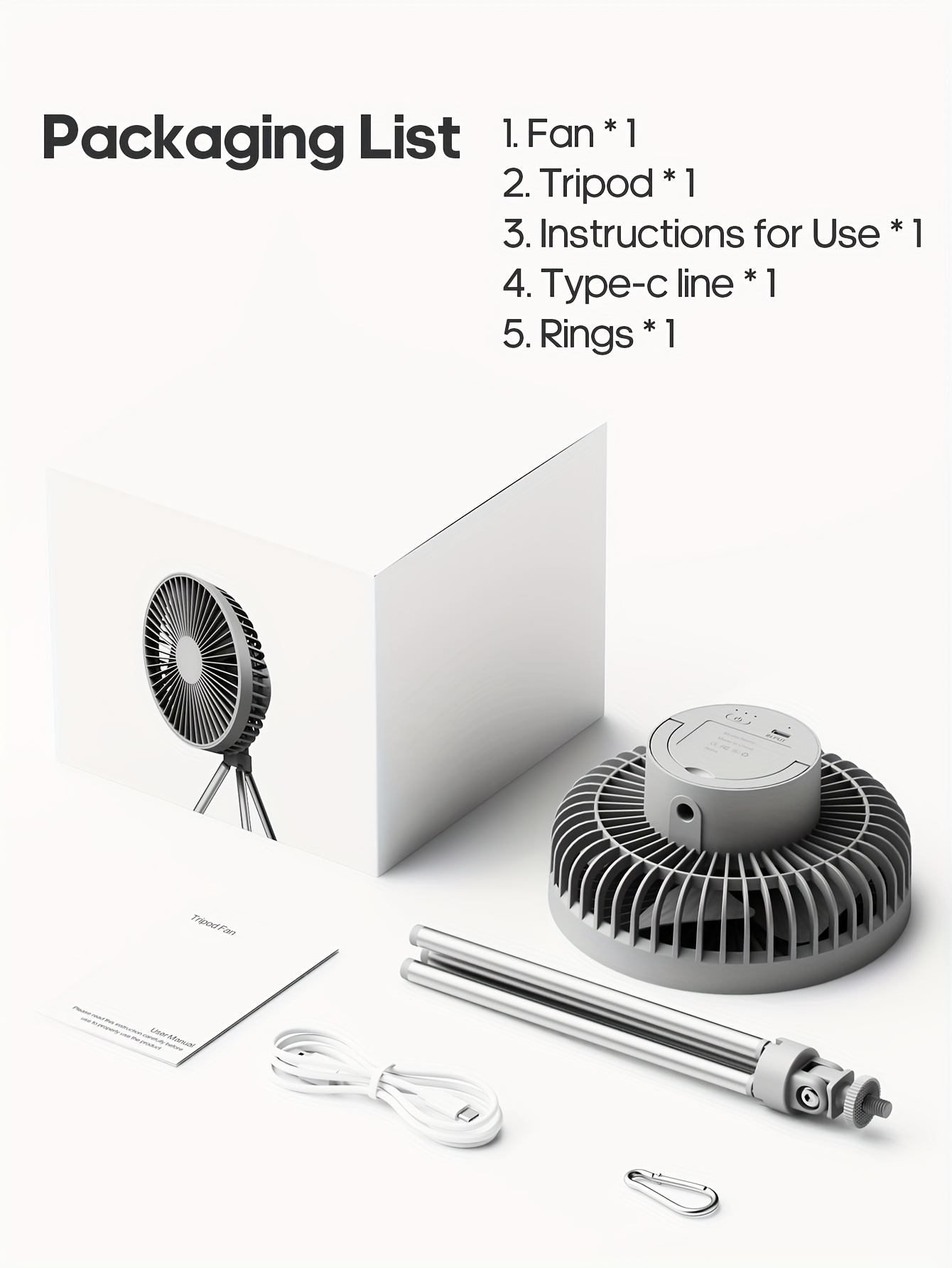 Summer essentials portable outdoor camping fan 4000mAh rechargeable tripod fan suitable for outdoor office desktop with timer built-in hook for hanging three-speed wind multifunctional personal fan