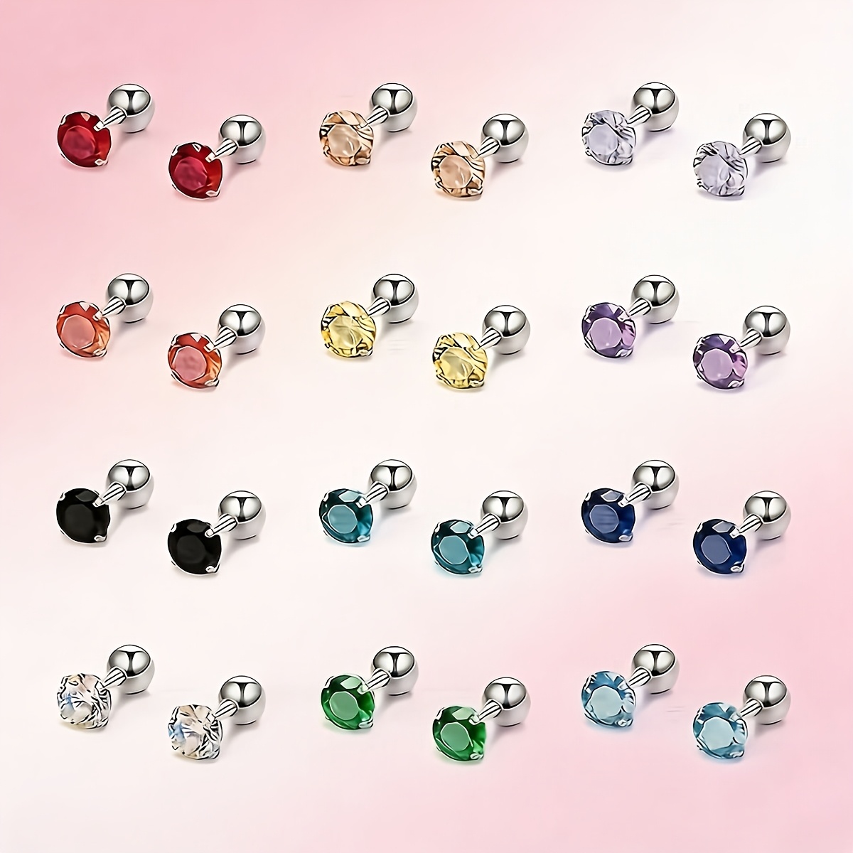 TEMU 12 de aretes de espiga de acero inoxidable 316 de estilo minimalista, con incrustaciones de circonita cúbica sintética , adecuados para fiestas,