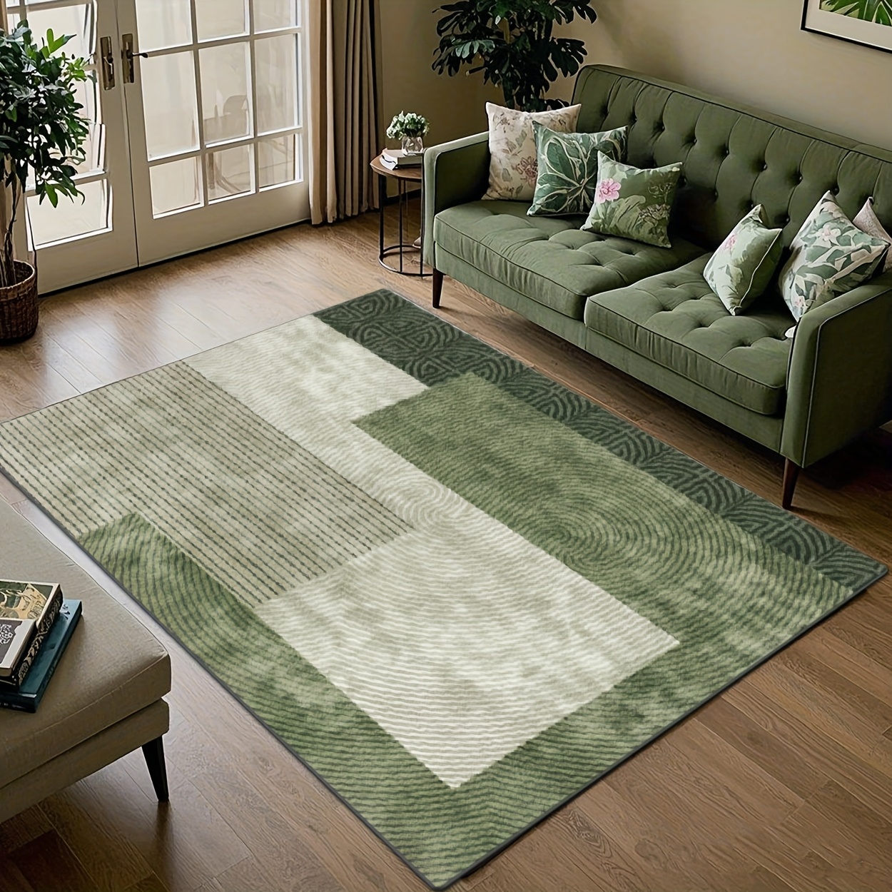 TEMU Large Green Grey Brown Area Rug - Soft Plush Area Rug, Non-slip Dot Backing, Beige/green/grey/brown/white Neutral Tones, Oversized Up To 23 Sq