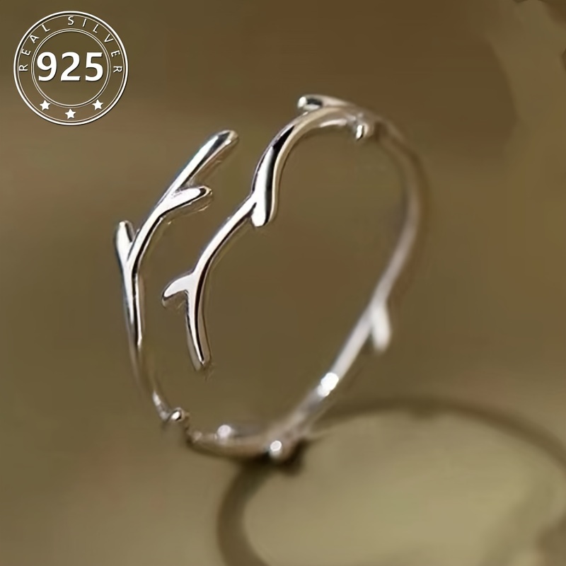 

Adjustable S925 Sterling Silver Antler Ring, Fashion Minimalist Style, Unisex Deer Horn Design, Lightweight Jewelry For Men And Women 1.6g/0.056oz