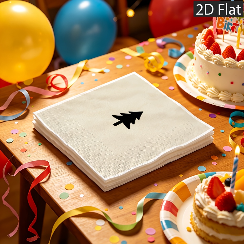 TEMU 2d Flat 20pcs Disposable Paper Napkins, 2-ply For Extra Durability Minimalist Black Tree Icon Light Background Perfect For Weddings, Birthdays &