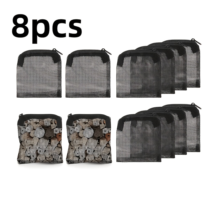 TEMU 8 bolsas de filtro para acuario con malla y cremallera de plástico, aptas para activado, piedras filtrantes, anillos de cerámica - Soportes de