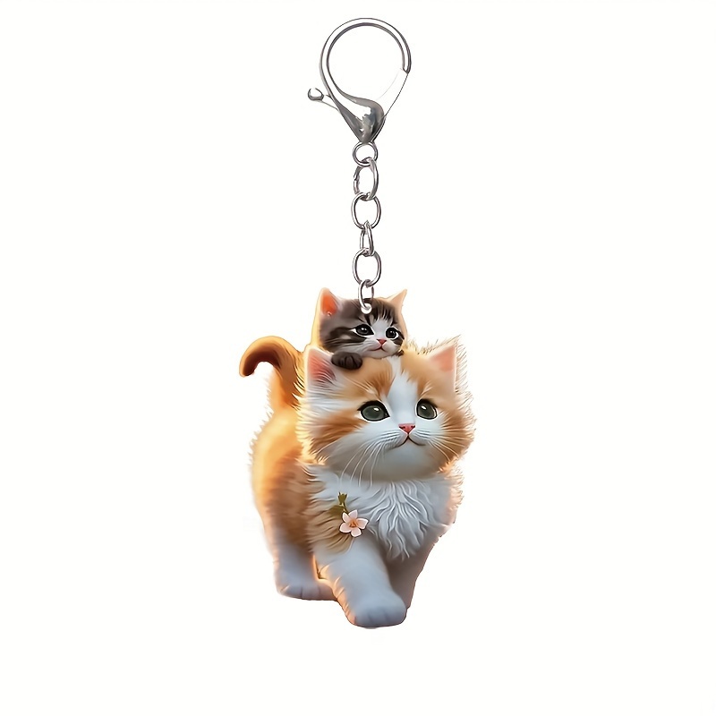 

Adorable 2d Acrylic Cartoon Cat Keychain For Women, Cute Animal Design, Perfect For Backpack Decoration And Party