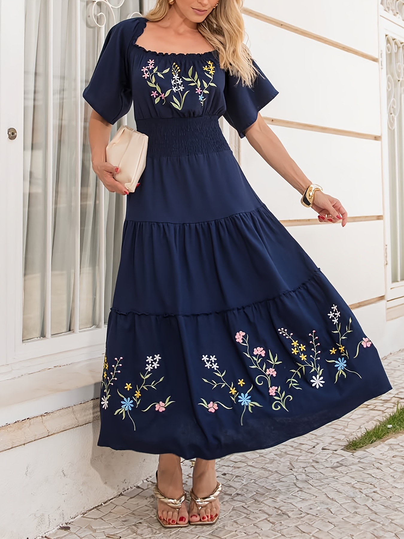 embroidered dresses from india Blue Velvet Hand Embroidered Indian Gown with Banarasi Jacquard Ham S / Blue main image 0