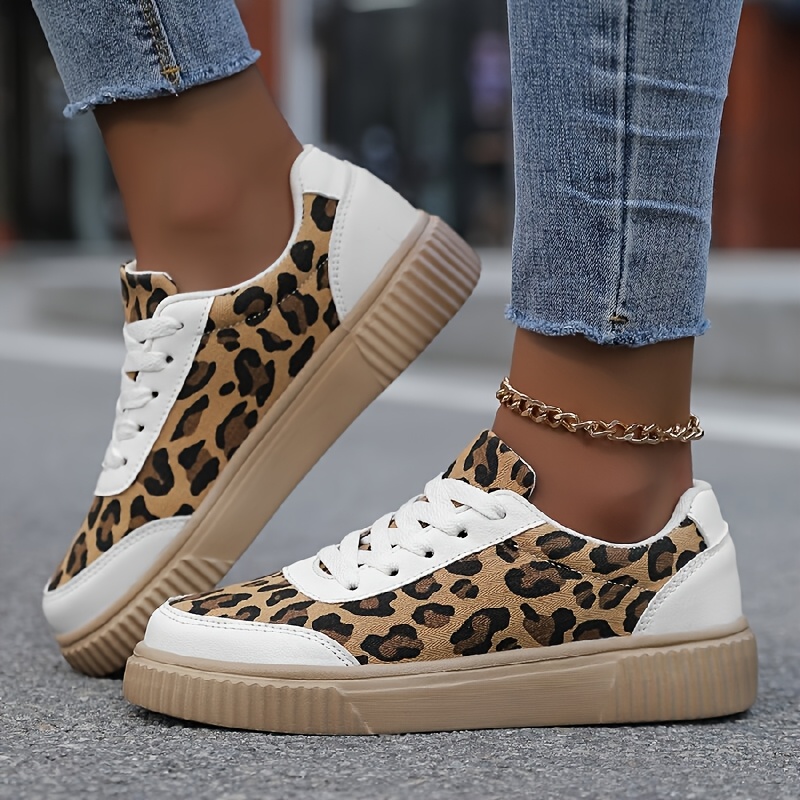 women leopard print sneakers lightweight breathable mesh low top lace up platform shoes with cushioned insole sole leopard print leopard casual athletic wear   yl brand fashionable footwear women shoes Product details 8
