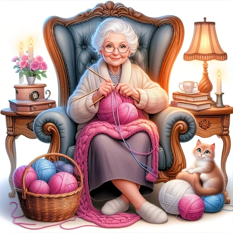 

Cozy Knitting Elderly Woman 5d Diamond Painting Kit, Round Acrylic Diamonds, Full Drill Embroidery Cross Stitch Art, Diy Craft Wall Decor, Gift Set - 1 Piece