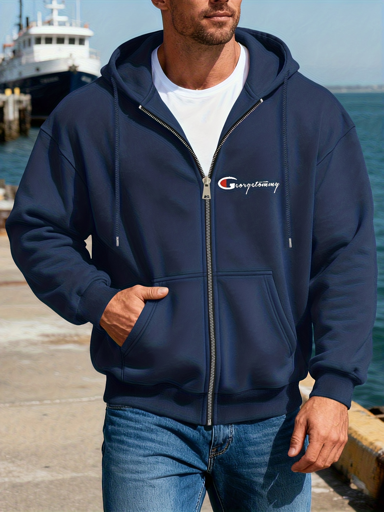 Men'S Trendy Outdoor Casual Cardigan Jacket Featuring a Easy Letter Print Logo