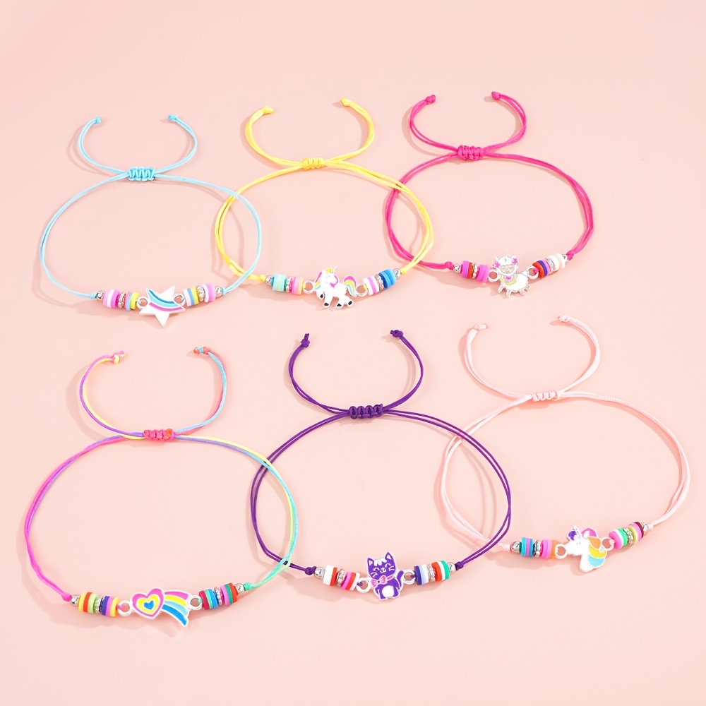 6pcs Adjustable Drawstring Bracelet Set for Girls