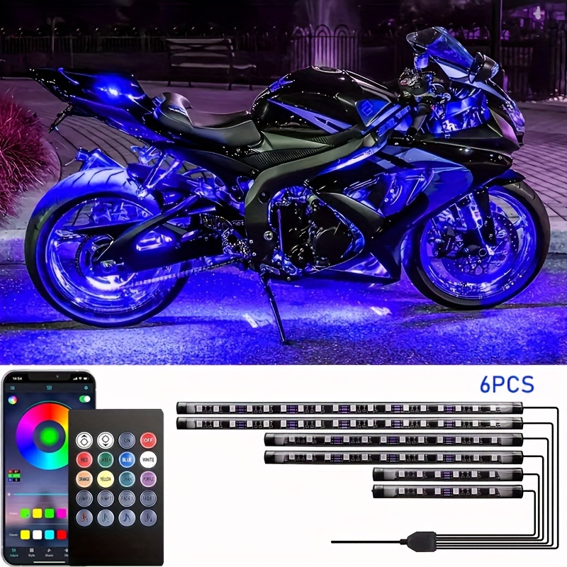 TEMU 6pcs Motorcycle Rgb Led Light Kits With App/remote Control, Motorcycle Striplights With, 12v Motorcycle Underglow Lights For