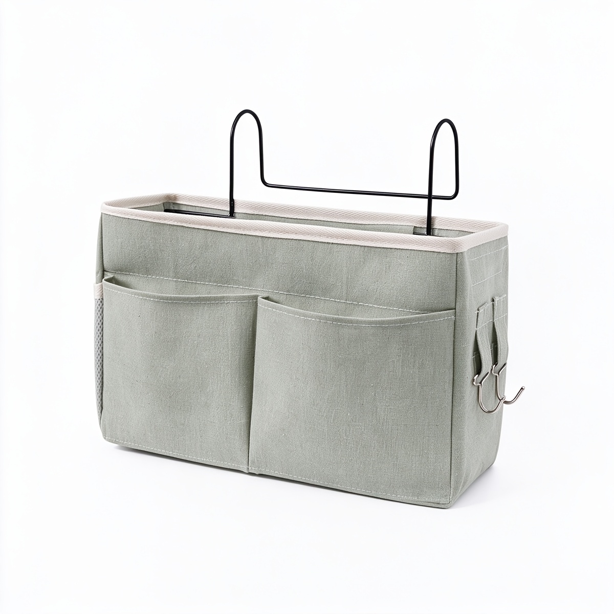 TEMU Organisateur de rangement suspendu de chevet 1 pièce, panier de rangement de lit en tissu lavable, porte-poches suspendus avec crochets à