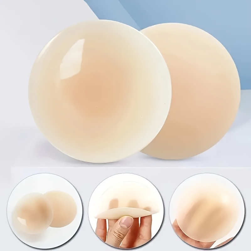 

4pcs Ultra-thin Invisible Silicone Breast Patches, Self-adhesive & Glue-free, Seamless Anti-exposure Pasties For A Flawless Look - Elegant Solid Color, Hand Washable