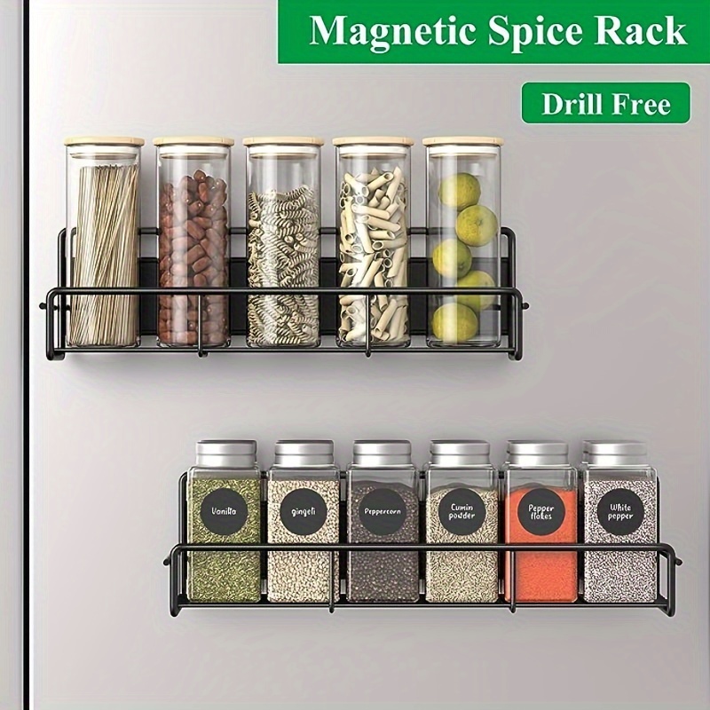 

1pc Space-saving Magnetic Spice Rack Organizer For Refrigerator - Super Magnetic Metal Shelf, No-drill Installation, Ideal For Kitchen Seasoning Storage, Magnets For Fridge