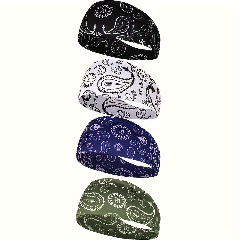 Image of 4pcs Sweat-proof Running Headband, Retro Paisley Pattern, Absorbs Moisture During Workouts, Running, Fitness Sports, For Gifts, Ideal Christmas Gifts