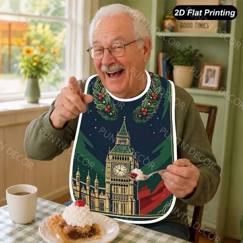 1pc 2d flat winter wreath printed bibs fashionable and elderly for men and women tableware elements fun pattern durable construction easy to clean easy to grab lightweight and breathable