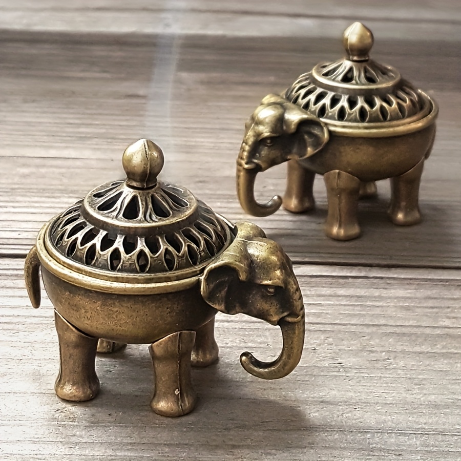 1pc   alloy standing elephant incense holder with lid metal burner ash catcher home office decor vintage conical coil incense holder for meditation yoga spa christmas halloween mothers day