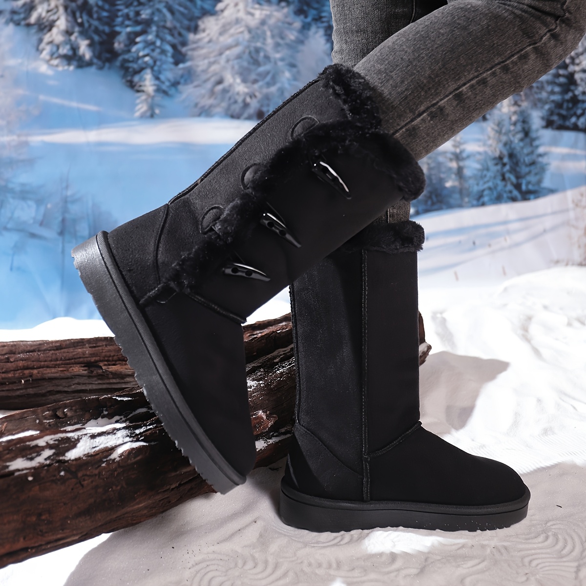 TEMU 2026 Winter Korean-style New Versatile Thickened Fleece Snow Boots For Women, Mid-calf Warm Flat Shoes