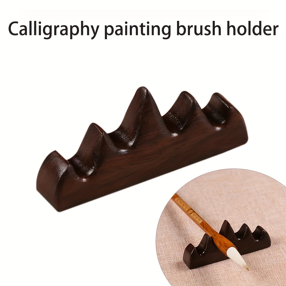 

1pc Premium Dark Brown Wooden Calligraphy Brush Holder - Five-finger , Natural , For Artists & - Elegant Pen & Brush Rest For Desk Organization