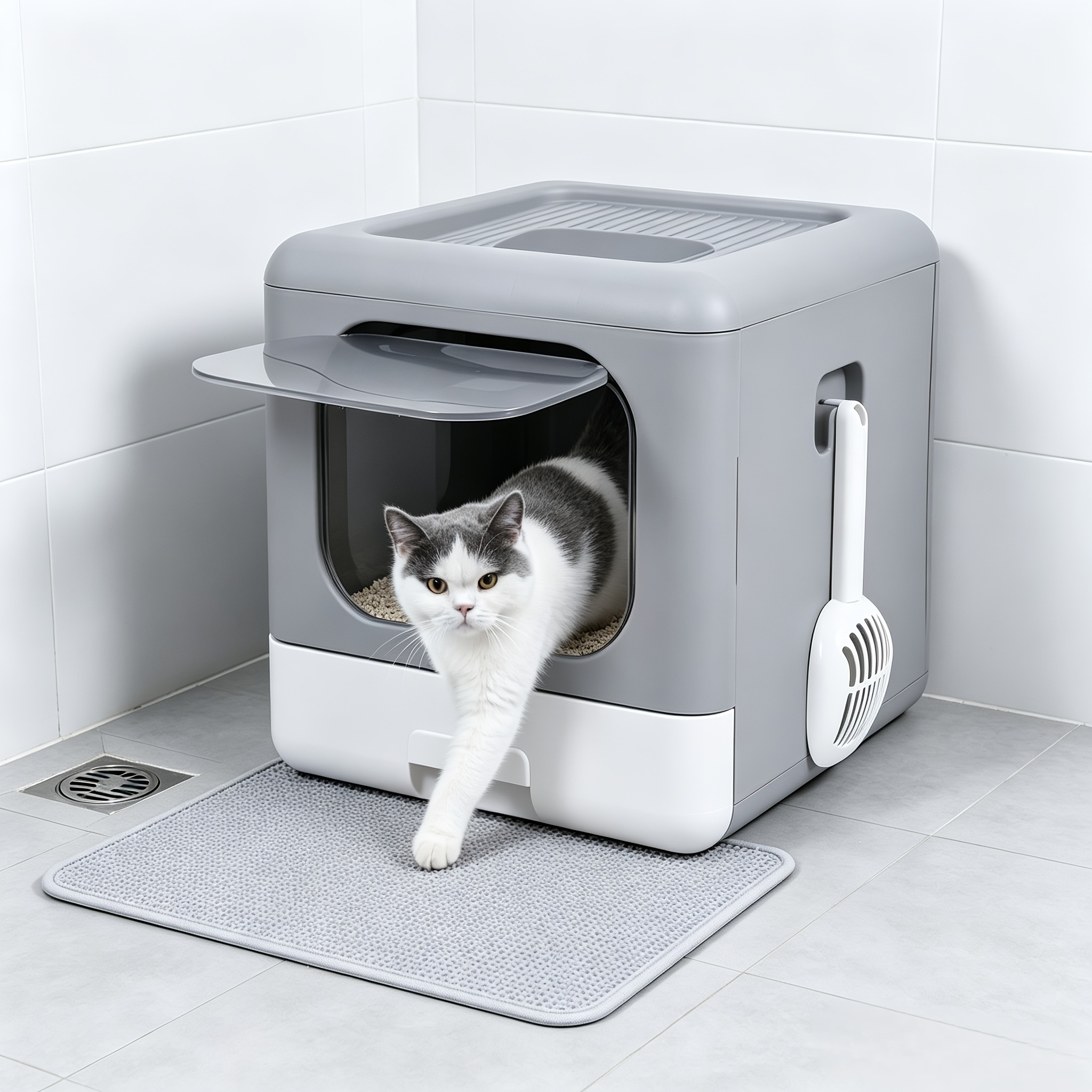 Image of Fully Enclosed Foldable Cat Litter Box With Odor-proof Drawer & Splash Guard Suitable For Odors, Splash, Hygienic Waste Disposal System, Space- For Small Apartments, Suitable For Cats
