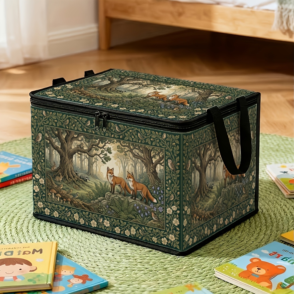 TEMU 1pc Lidded Woodland Forest Rectangular Box Design, For Organizing Office Supplies, Bathroom Essentials, Seasonal Decorations, Etc. - Durable