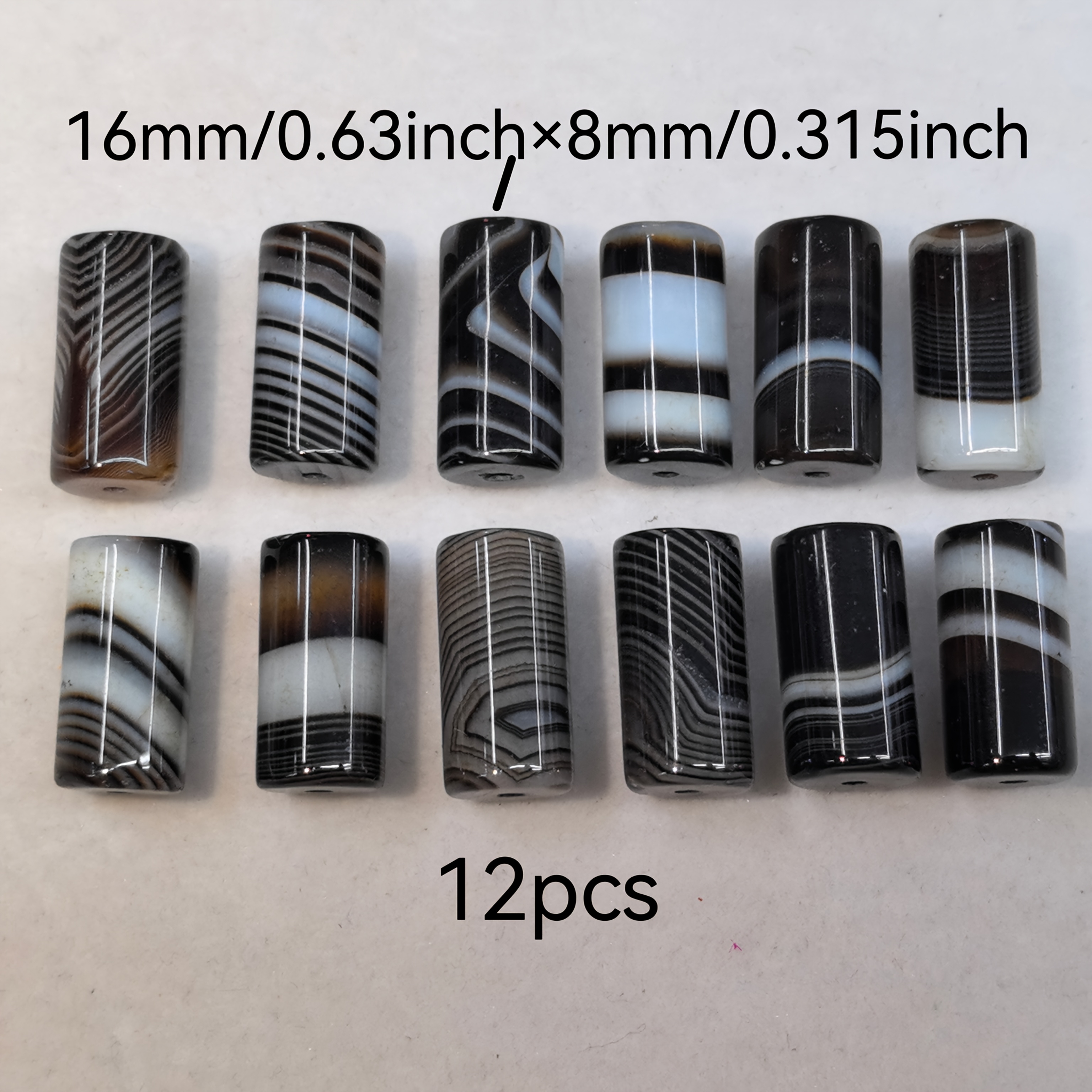 12pcs 16mm X 8mm Twisted Agate Tube Beads Loose Beads For Making