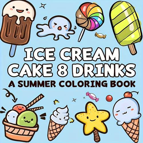 1pc 200mm x 200mm 7 87 7 87in cream coloring book excavator theme chocolate crispy ice cream cute octopus smoothie rainbow lollipop striped and ice cream bowl with colorful balls cream star shaped dessert
