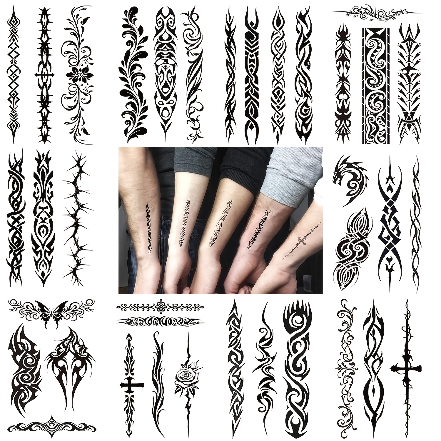 Image of 10pcs Tribal Totem Art Sticker Set | Trendy Men's Party Style Stickers | Face Contour Stylish Decoration | Sweat-resistant, Waterproof, Long-lasting | Removable Premium Party Atmosphere Accessory