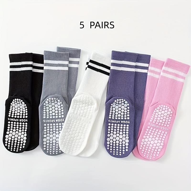 Image of 5 Pairs Women' Professional Anti-slip Silicone Yoga Socks And Indoor Fitness Socks