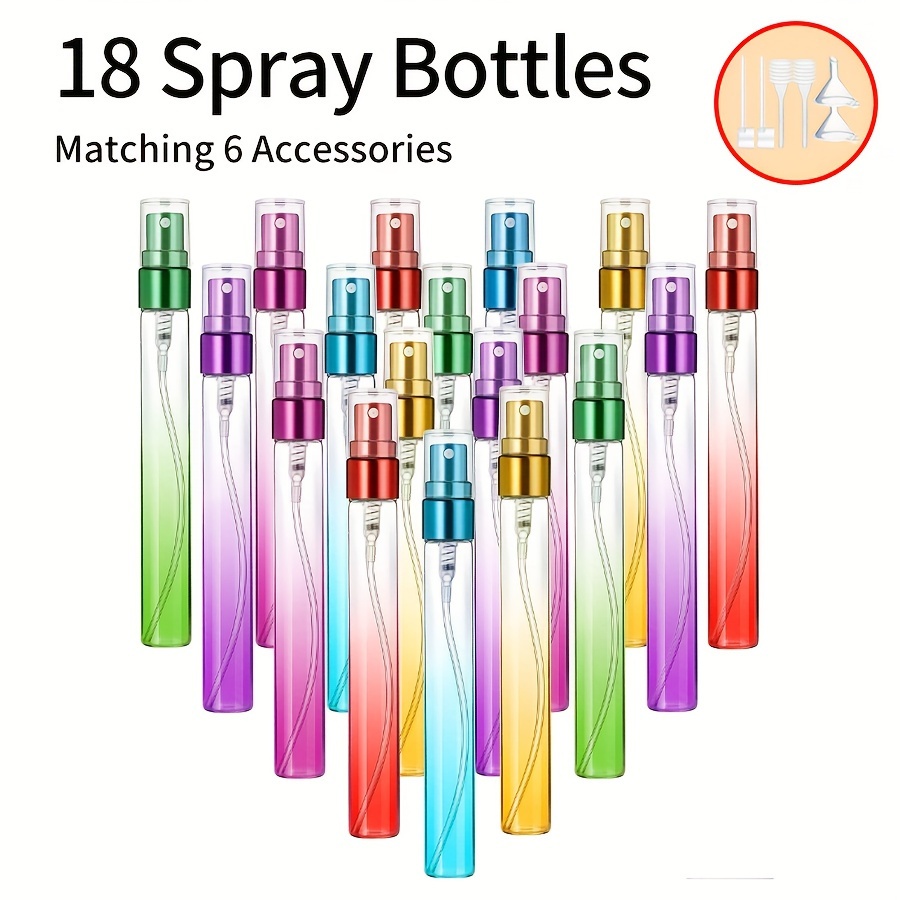 

1/18pcs+6 Accessories Mini Perfume Spray Bottle 10ml Glass Sprayer, Including 6 Spray Bottles, 2 Funnel, 2 Dispensing Artifacts, 2 Spring Straws, Empty Spray Bottle Container Perfume Atomizer Cleaning