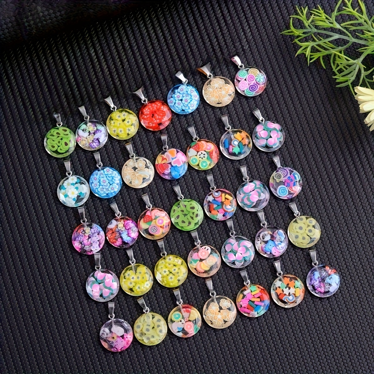 8pcs Resin Round Pendant Necklace Set