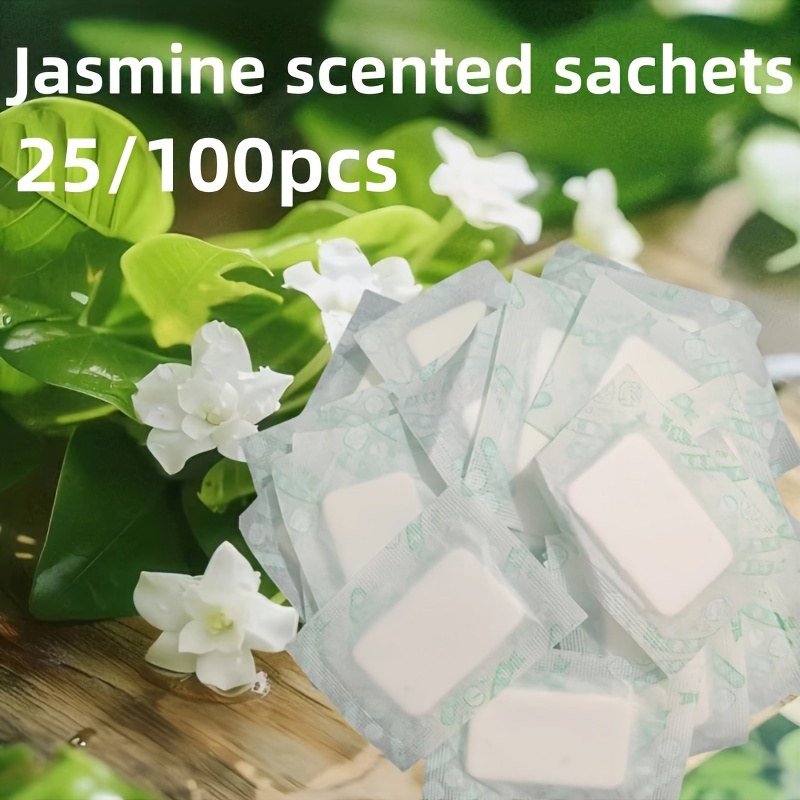 

25/100pcs Jasmine Scented Sachets, Fragrance, For Closet, Shoe Cabinet, Car, Room Deodorization, Air Freshener, Car Interior Accessory, Paper Fragrance Source