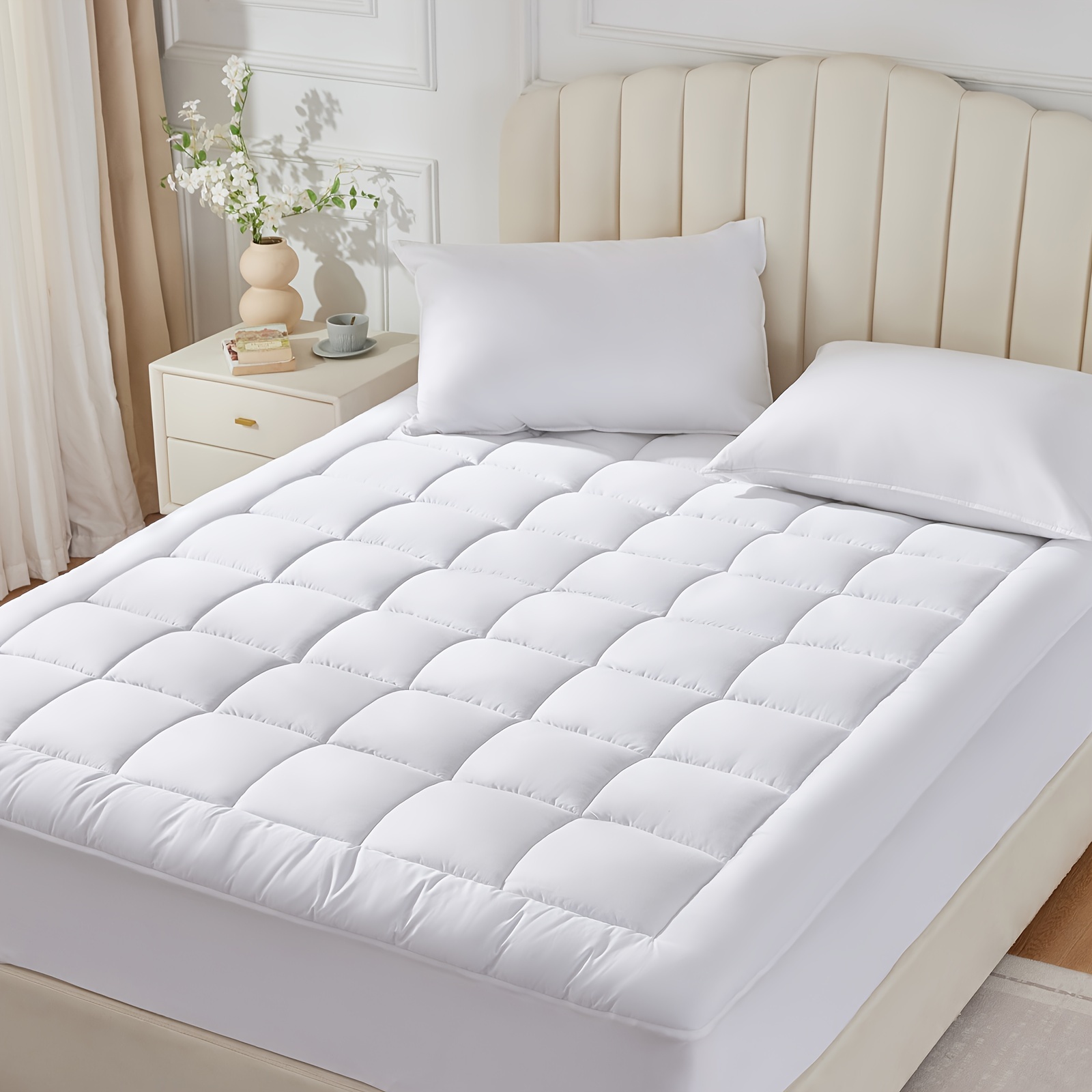 

450gsm Cotton Mattress Pad Mattress Cover Deep Pocket Mattress Topper Non Slip Breathable And Soft Quilted Fitted Mattress Protector Up To 18" Thick Pillowtop