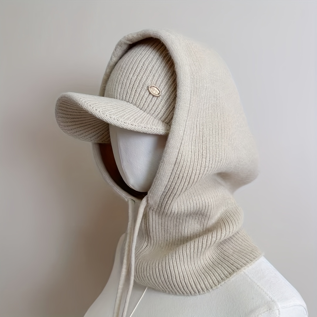 Autumn Winter Women's Korean Fashion Versatile Balaclava Ski Hat Empty Top Baseball Cap Scarf 2pcs Set