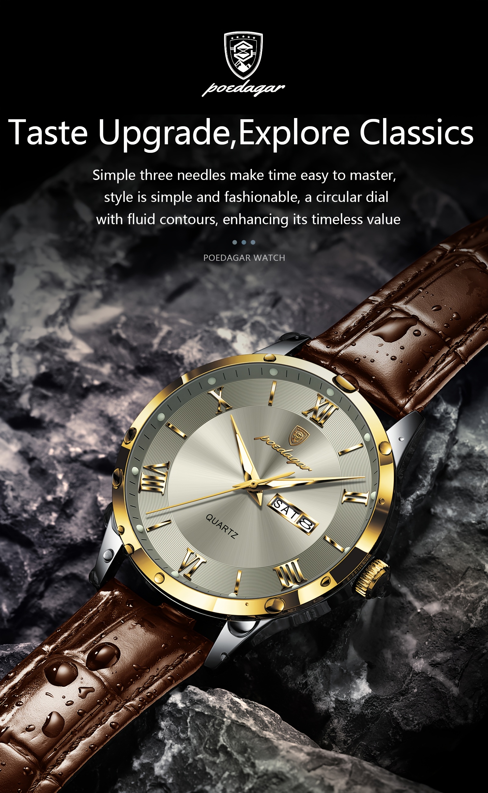 Luxe Zakelijk Herenhorloge met Lichtgevende Waterdichte Kalender, Casual Quartz Herenpolshorloge